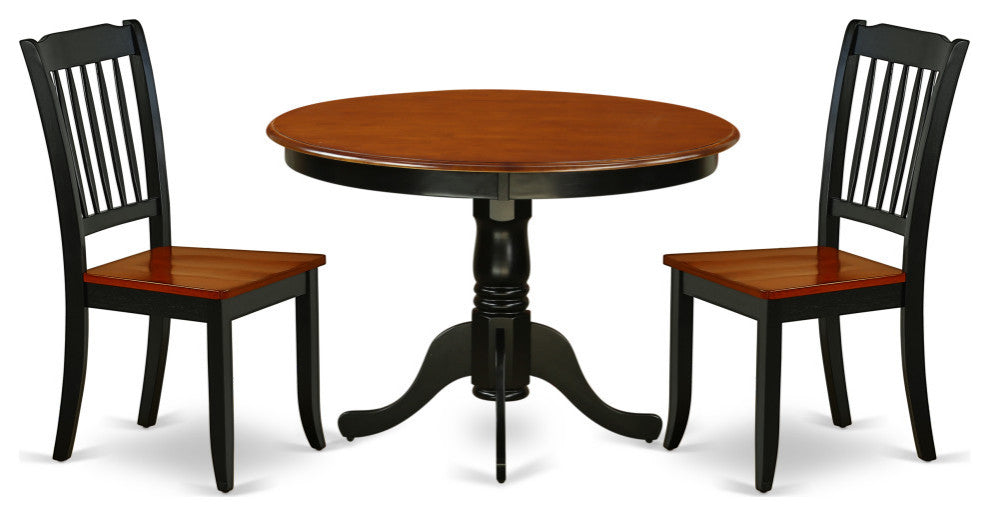 Hlda3-Bch-W 3Pc Round 42"Table And 2 Vertical Slatted Chairs