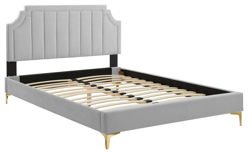 Sienna Performance Velvet Full Platform Bed, Light Gray
