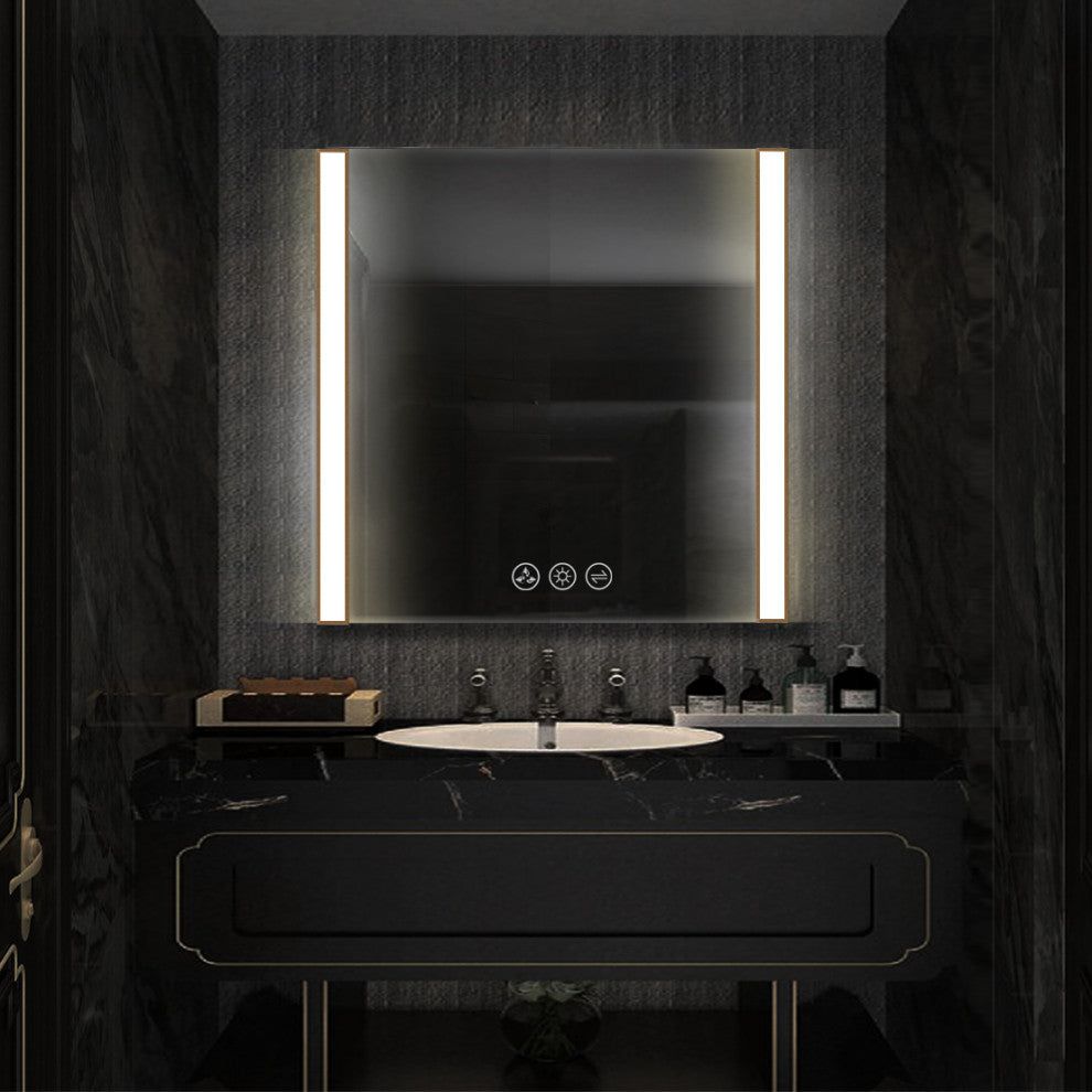 LED Antifog Bathroom Mirror, Dimmer, Adjustable Color, Brush Gold, 36x32