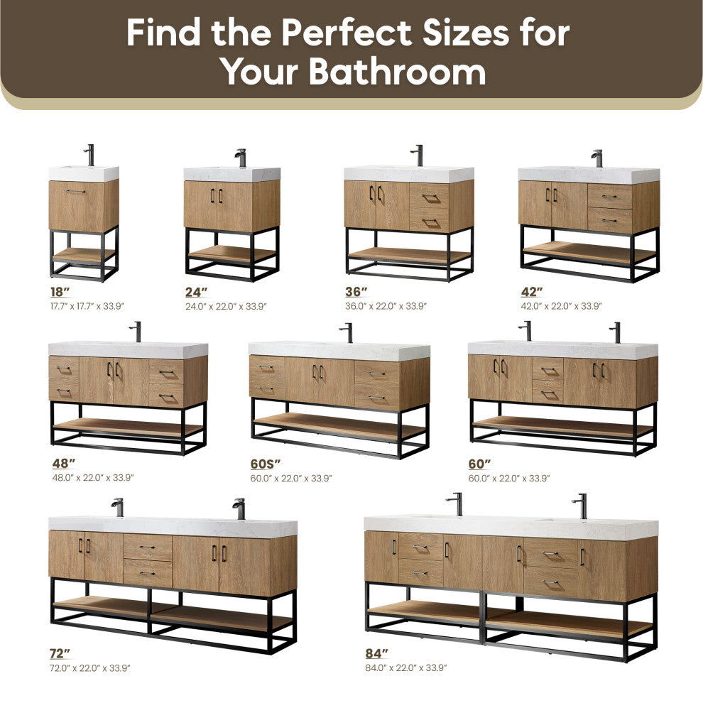 Alistair Vanity, North American Oak, Matte Black Hardware, 18", With Mirror