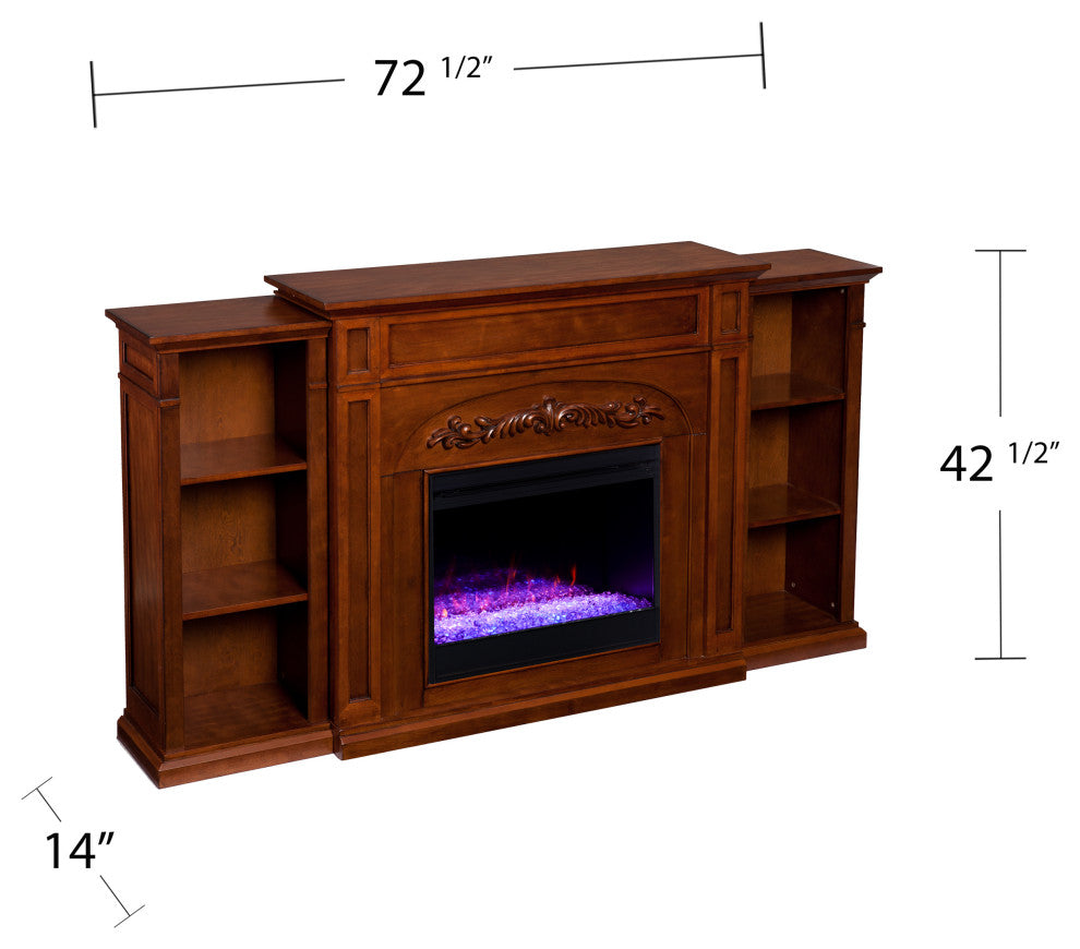 Charle Color Changing Fireplace with Bookcases, Autumn Oak
