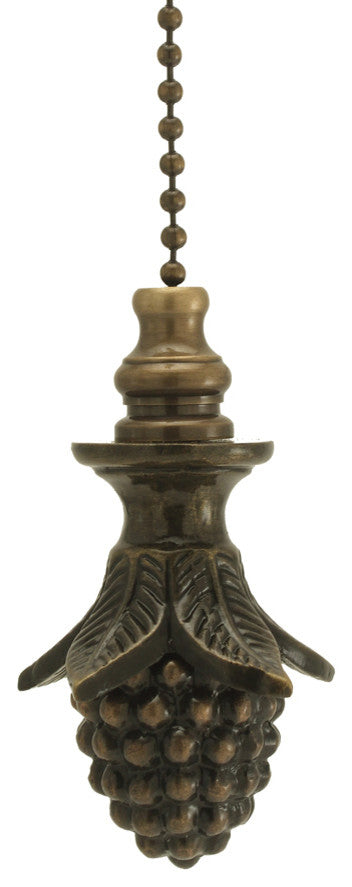 Antique Brass Pinecone Ceiling Fan Pull, 2"h with 12" Antiqued Brass Chain
