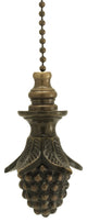 Antique Brass Pinecone Ceiling Fan Pull, 2"h with 12" Antiqued Brass Chain