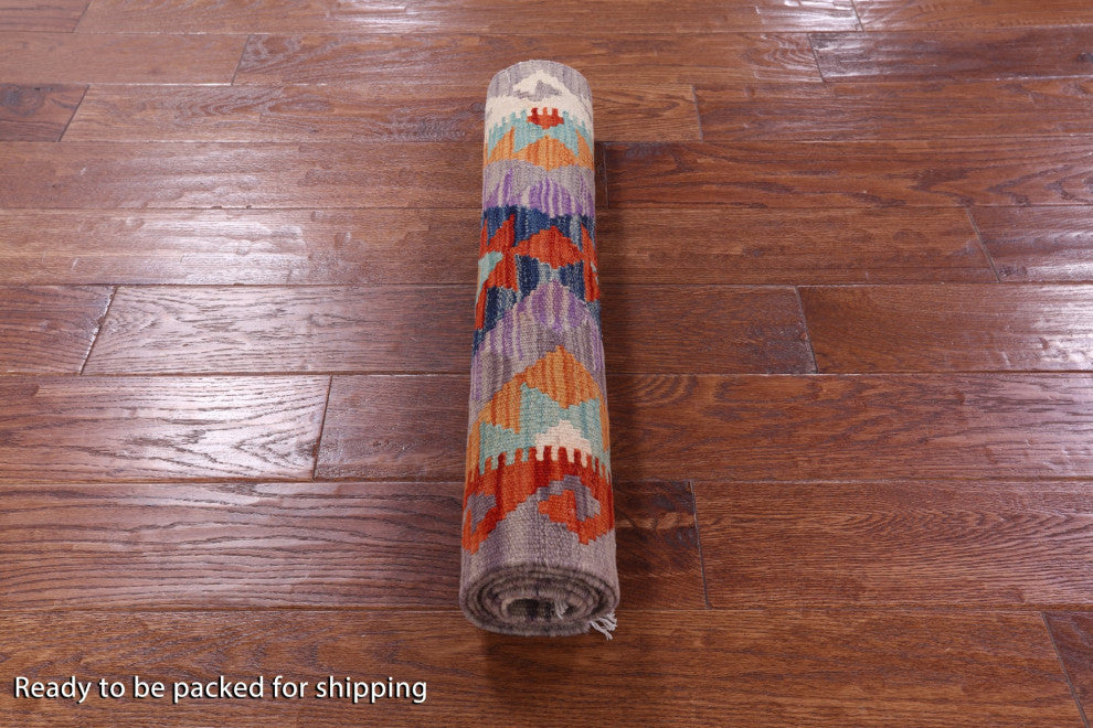 2' 2" X 6' 3" Runner Reversible Kilim Flat Weave Wool Rug - Q12566
