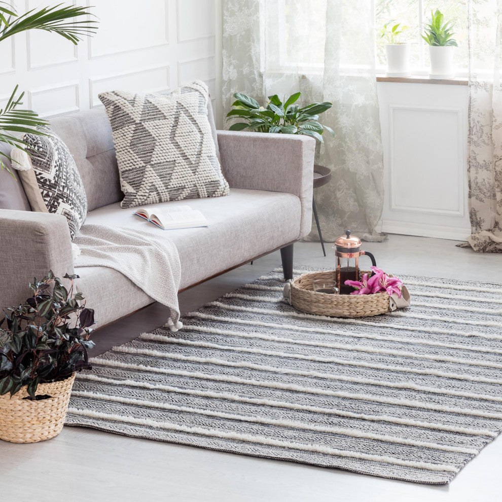 Corrina Charcoal Gray and Natural Cotton Rug, 4''x6''