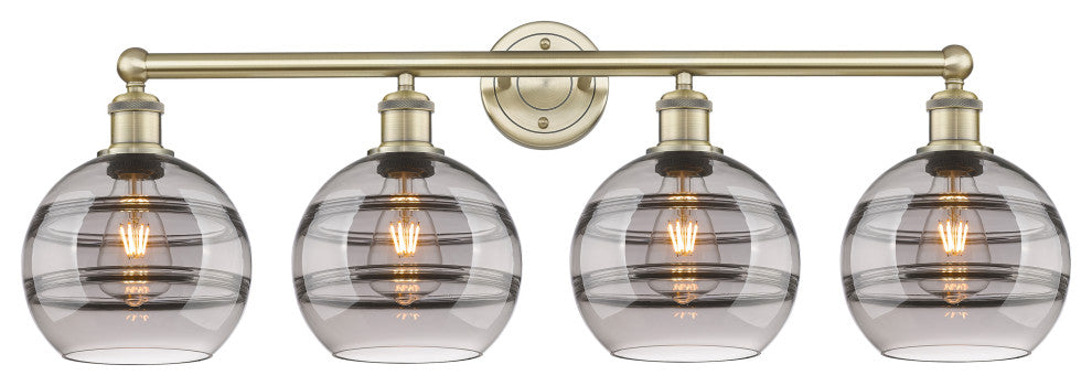 Edison-Rochester 4-Light 35" Bath Vanity Light, Antique Brass, Light Smoke