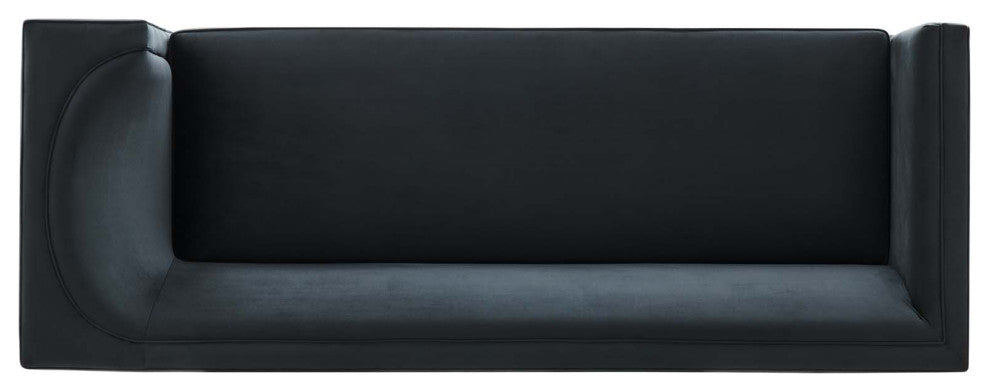 Sofa, Black, Velvet, Modern, Mid Century Living Hotel Lounge Cafe Lobby