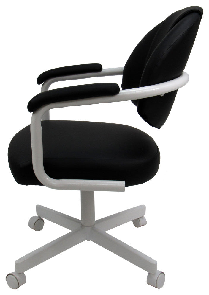 Set of 4, M-70 Swivel Tilt Dining Caster Chairs, Black Vinyl on White Chairs