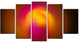 Yellow Pink Misty Sphere on Black, Abstract Canvas Art Print, 60"x32", 5 Panels