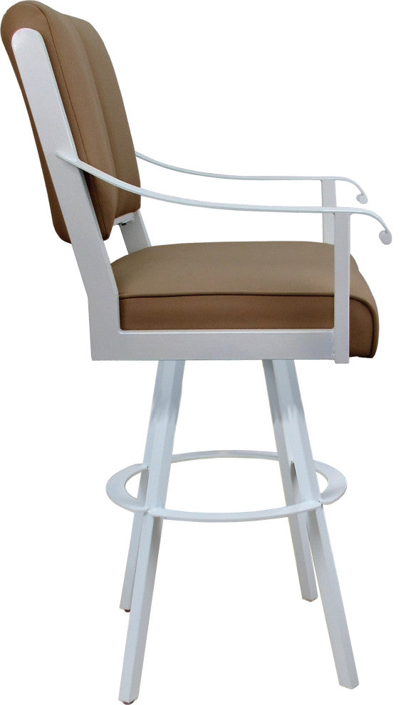 Leather Swivel Metal Bar Stool - Memphis on Warren Base, Brown Leather on White, 26"