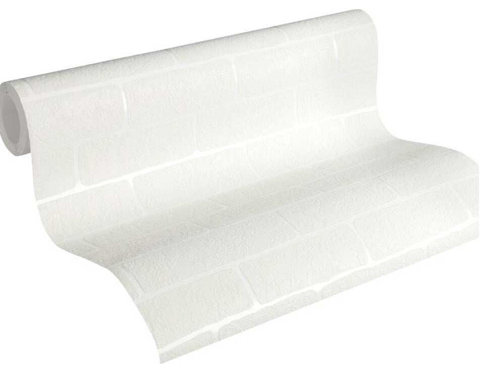Faux Textured Wallpaper, Stone Wall, 359811, Cream White, One Roll