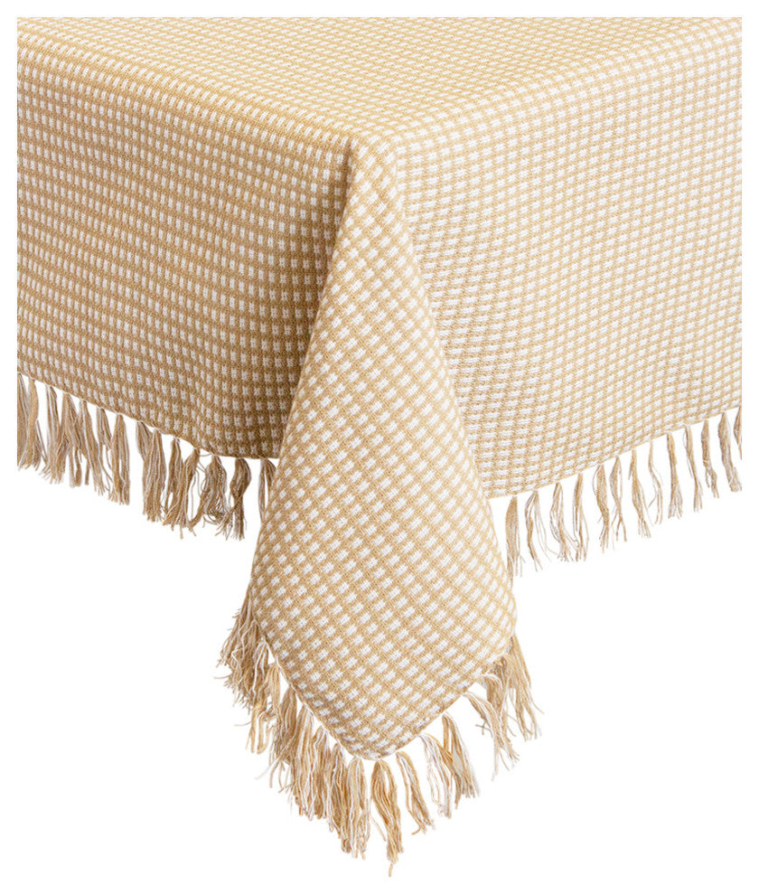 Homespun Fringed 100% Cotton Tablecloth, Ecru, 70" Round