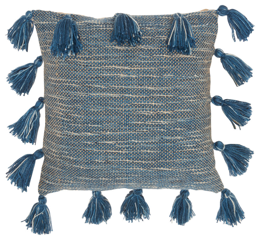 Nourison Home 18"x18" Mina Victory Lifestyle Woven, Tassels Navy Throw Pillows