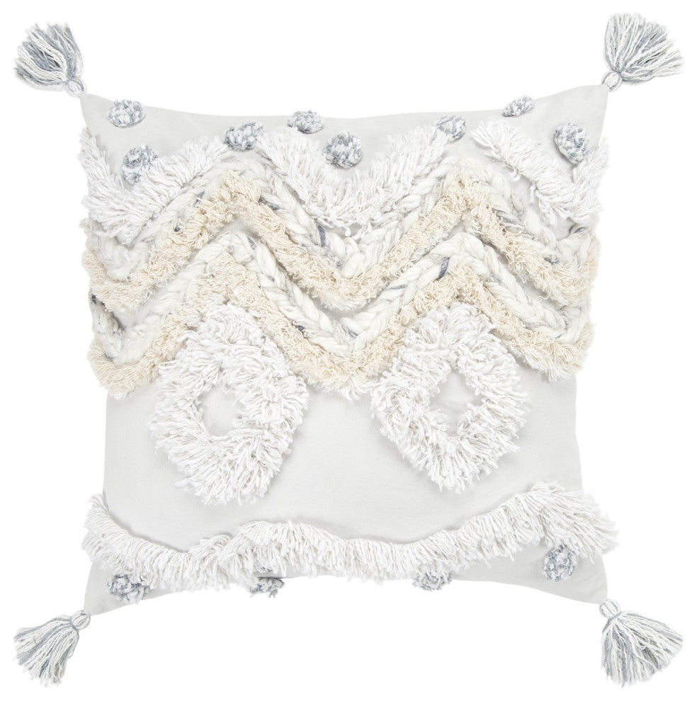 White Gray and Ivory Shaggy Chevron Throw Pillow