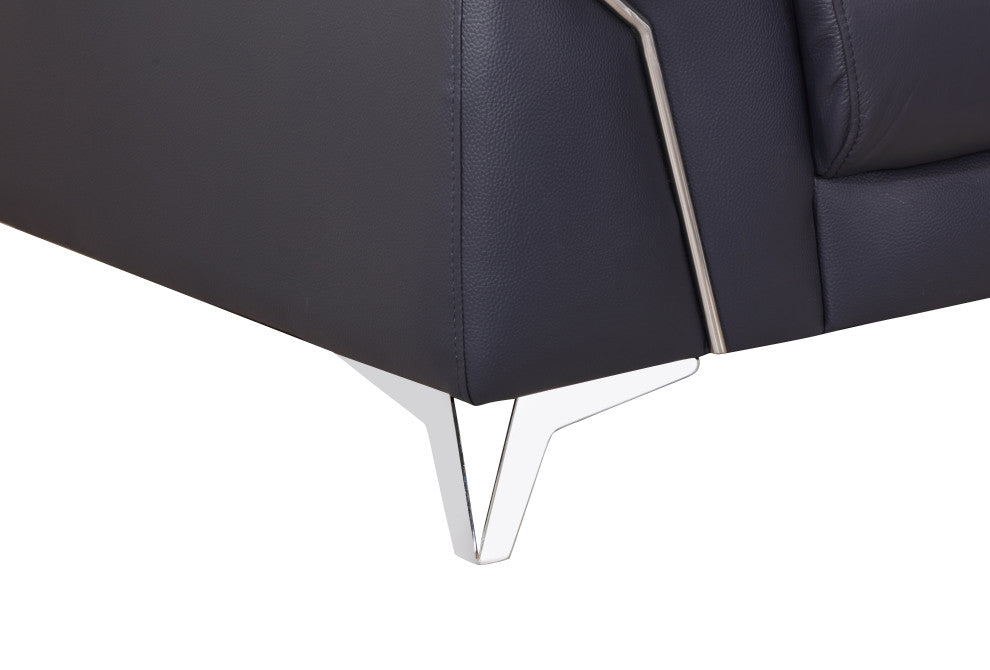 Lazio Contemporary Genuine Italian Leather Loveseat Navy