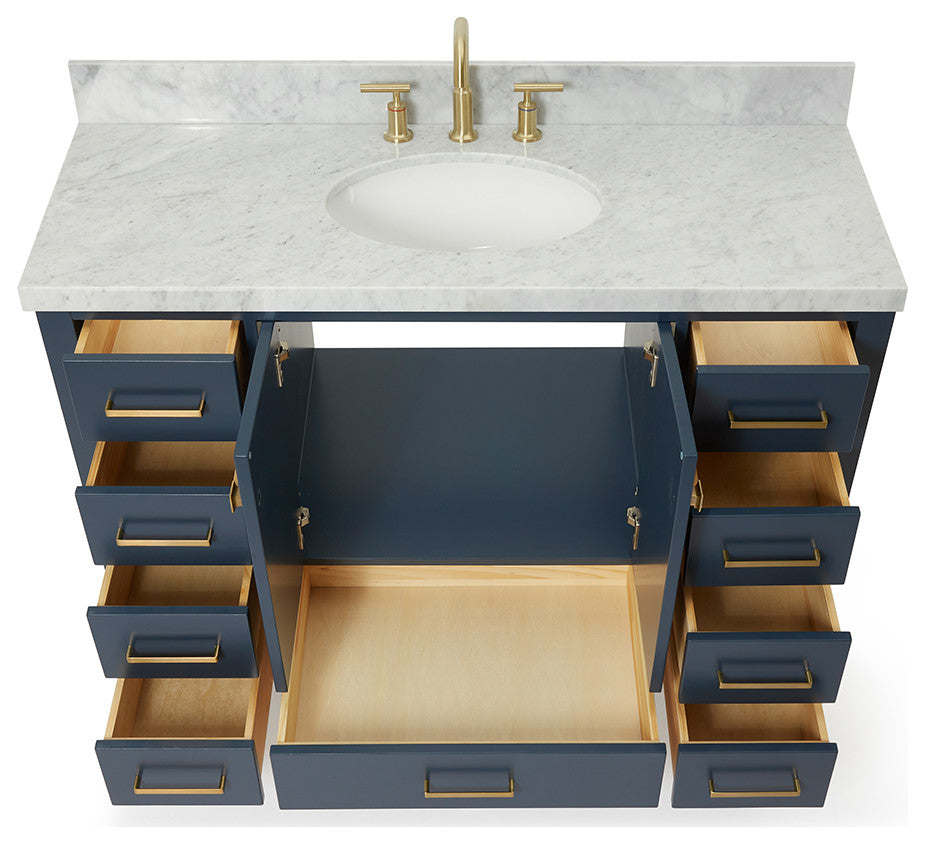 ARIEL Cambridge 49" Oval Sink Midnight Blue Vanity Carrara Top, No Mirror