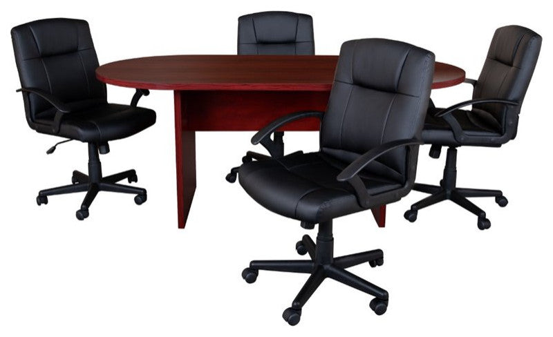 5-Piece Oval Conference Table Set With 4 LeatherSoft-Padded Task Chairs, Mahogan