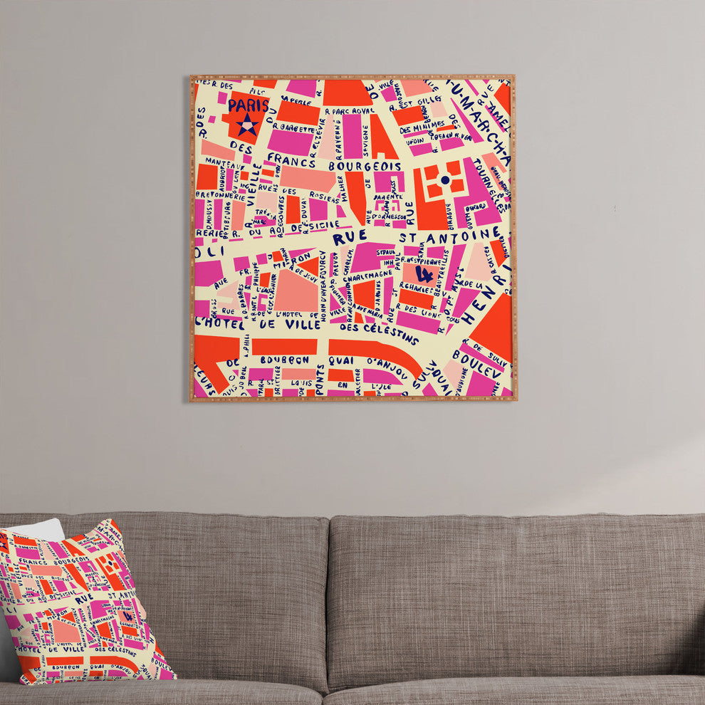 Deny Designs Holli Zollinger Paris Map Pink Framed Wall Art