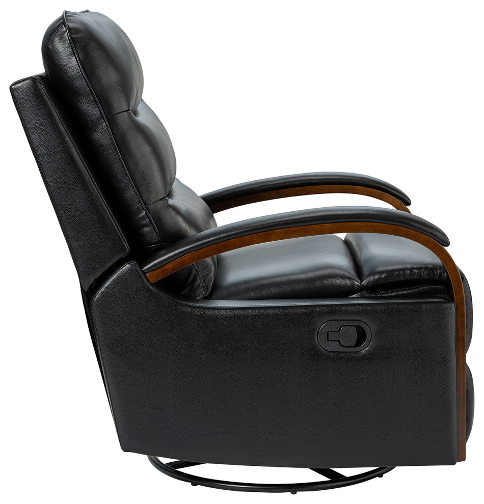 Konradin Genuine Leather Swivel Rocking Manual Recliner Set of 2, Black