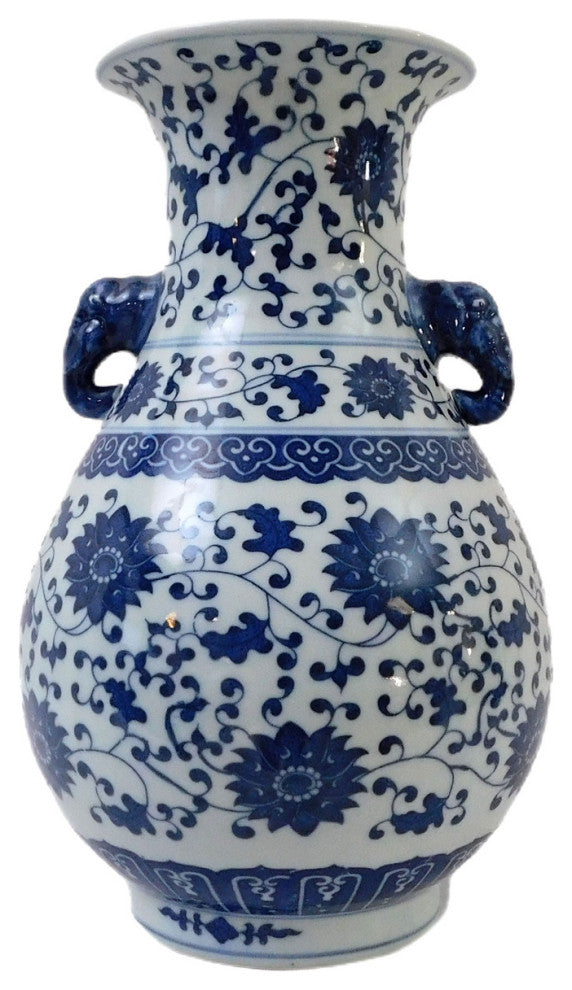 Daisy Chain Chinese Elephant Handle Vase Of Jingdezhen 13"�H