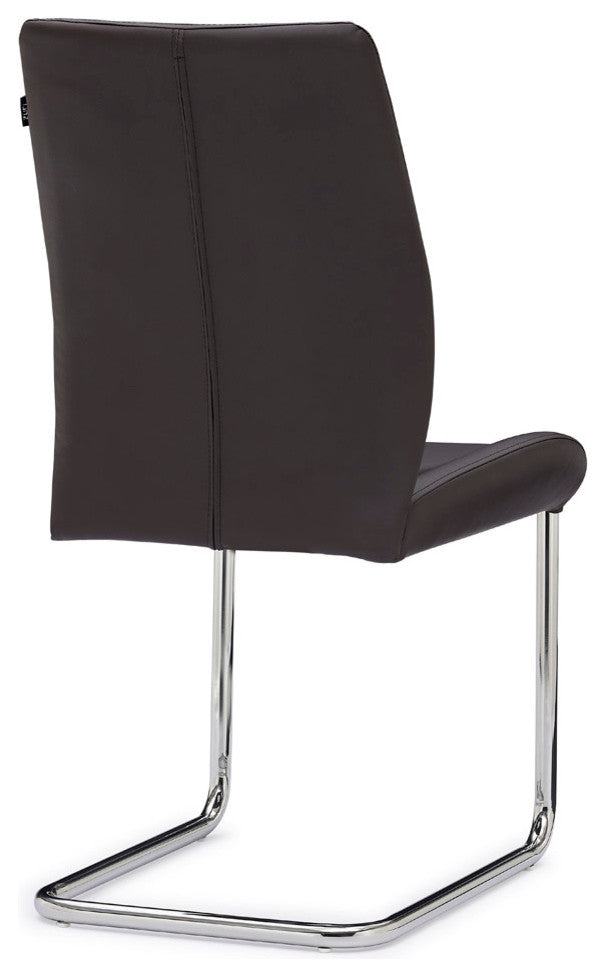 Dakota Dark Brown Leatherette Dining Chair with Polished Stainless Steel Legs