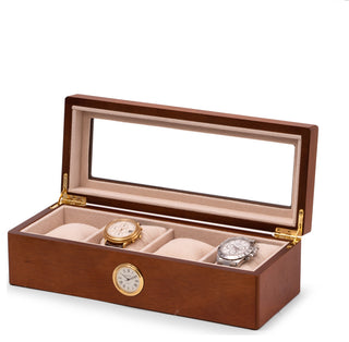 Cherry Wood 4 Watch Box, Quartz Movement Clock