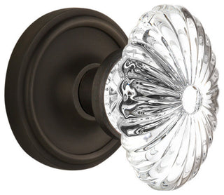 Single Classic Rosette With Oval Fluted Crystal Knob, Oil-Rubbed Bronze