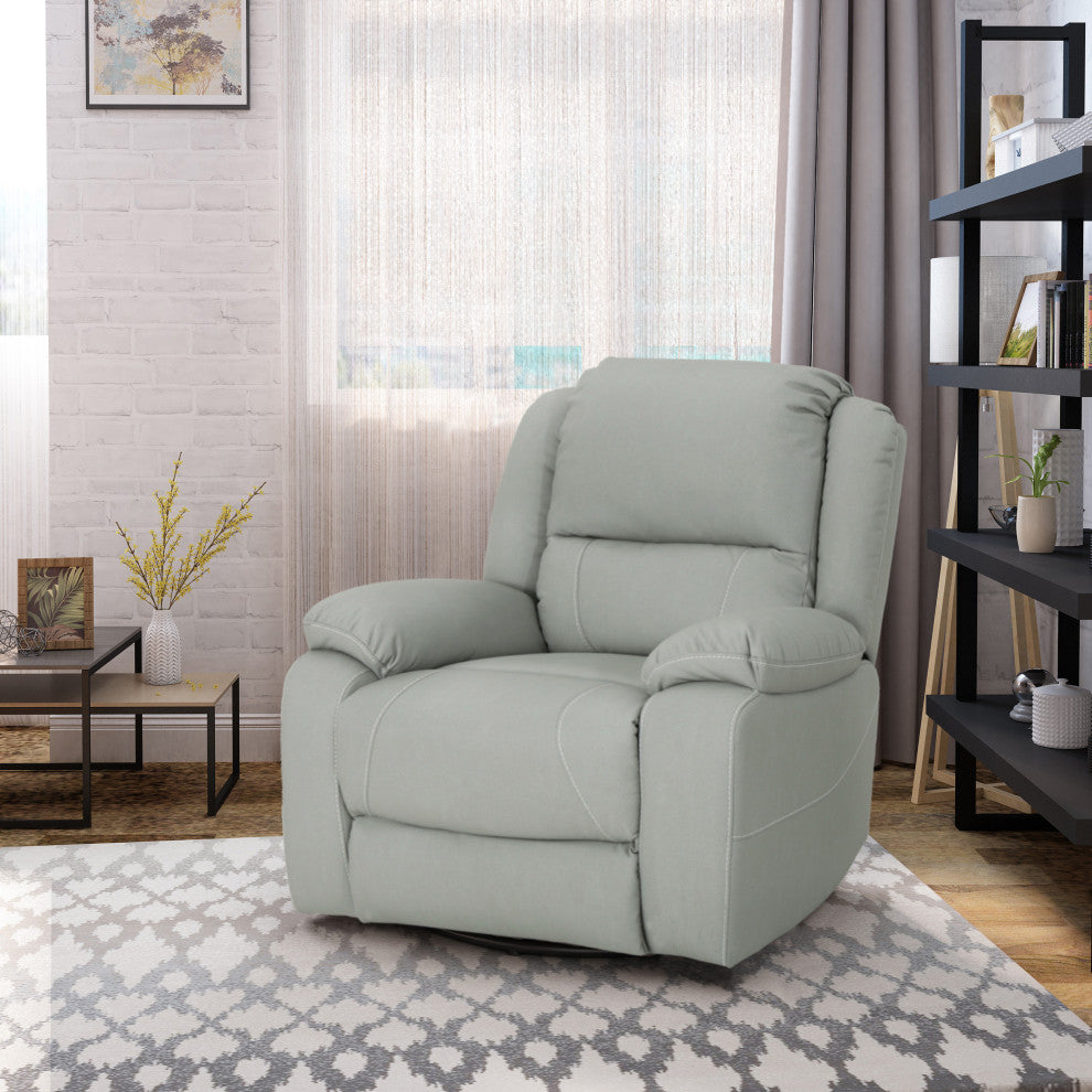 GDF Studio Teresa Classic Tufted Leather Swivel Recliner, Light Gray/Black