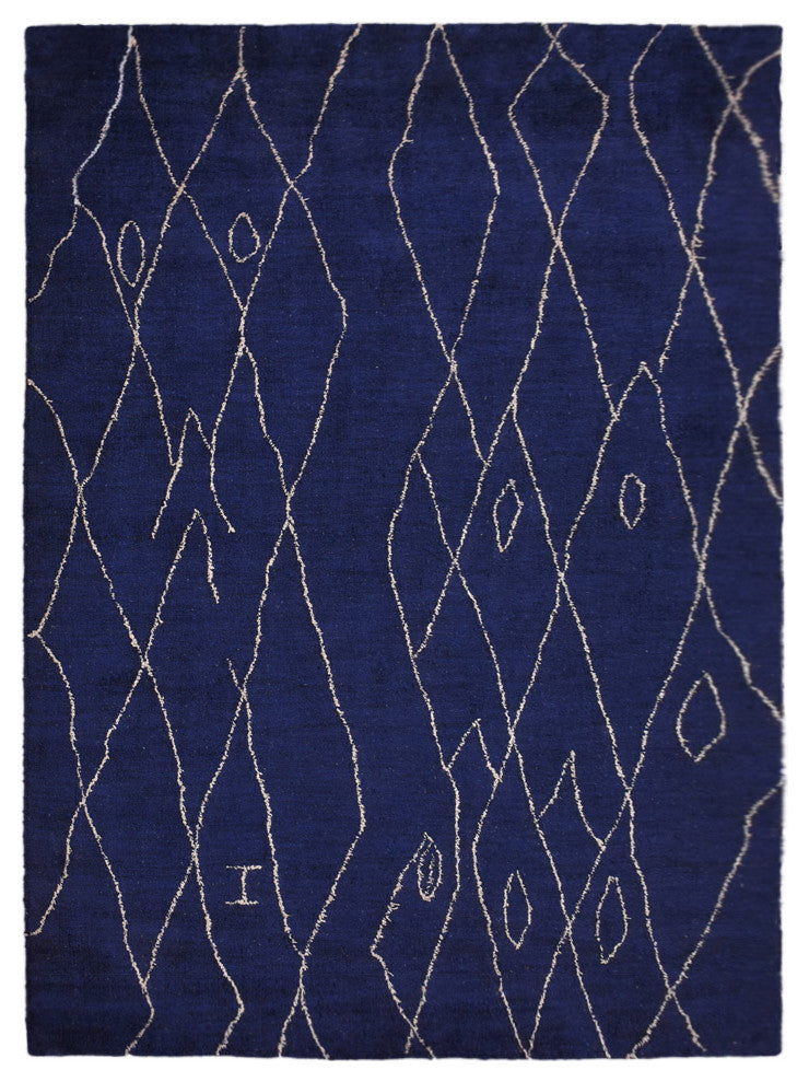 HAND KNOTTED LOOM SILK ECO-FRIENDLY AREA RUG-9'x12',Rectangle,Blue,Geometric