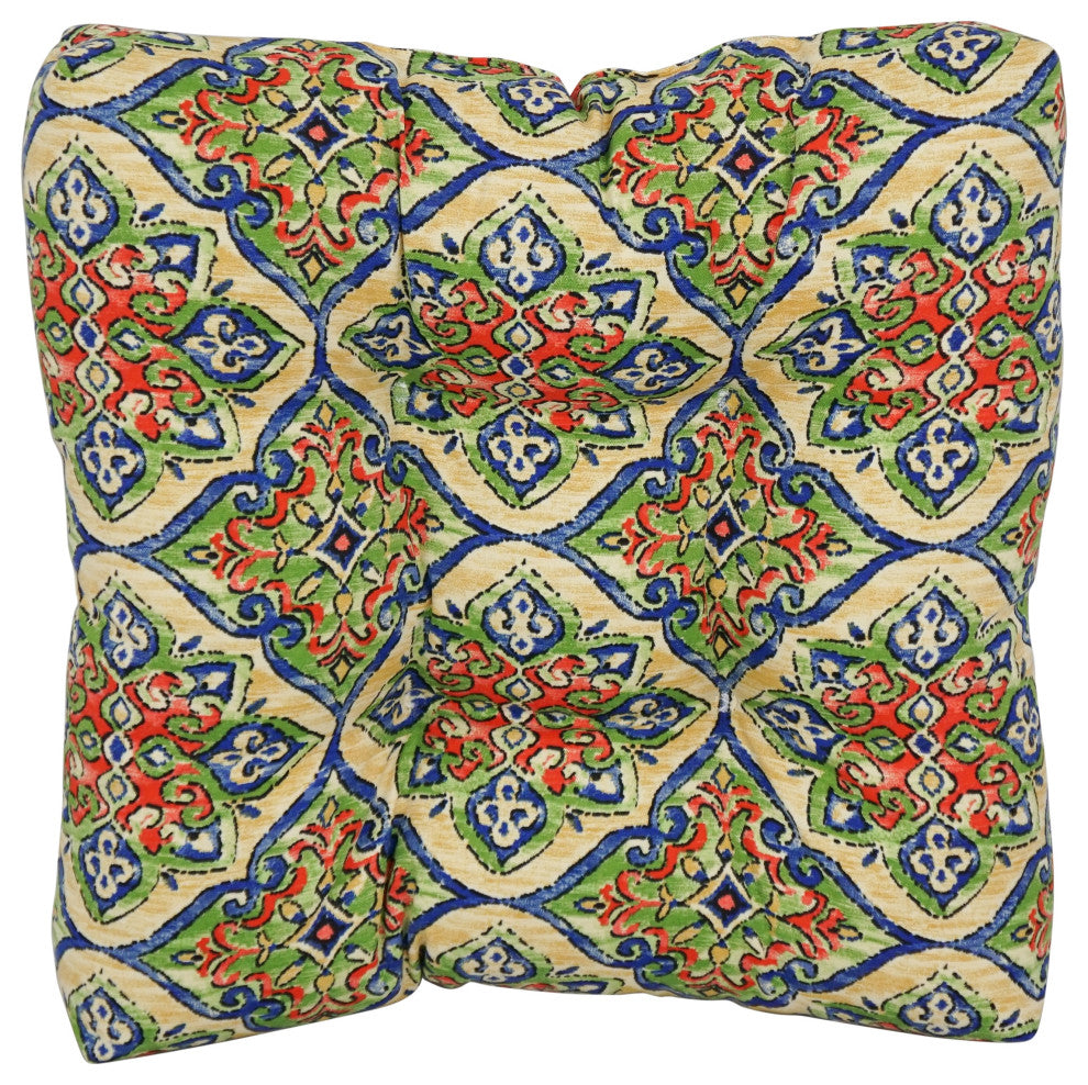 19" Squared Outdoor Tufted Dining Chair Cushions, Set of 2, Splendor Festive