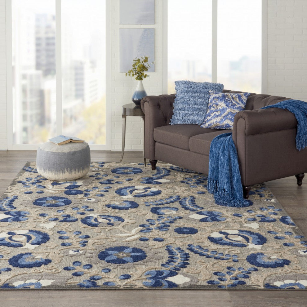 7 x 10 Natural and Blue Indoor Outdoor Area Rug