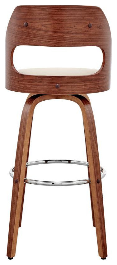 Julius 30" Cream Faux Leather and Walnut Wood Bar Stool