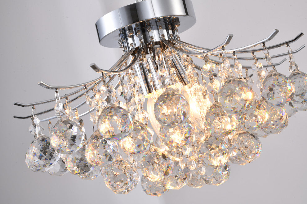 Clear Crystal Ball Drop, Chrome Frame Flushmount