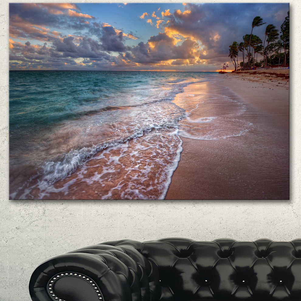 Palm Trees on Clear Sandy Beach, Seashore Canvas Art Print, 60"x28"