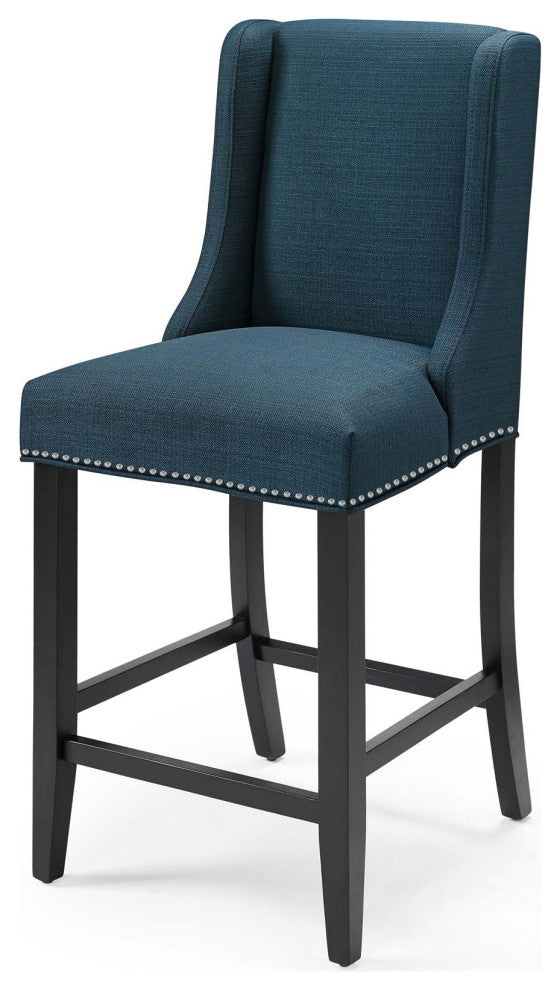 Counter Stool Chair, Fabric, Wood, Navy Blue, Modern, Bar Cafe Bistro Restaurant