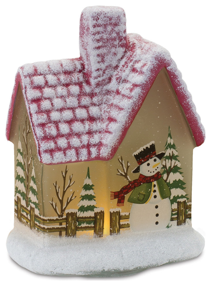 LED Lighted House With Snowman, Set of 2
