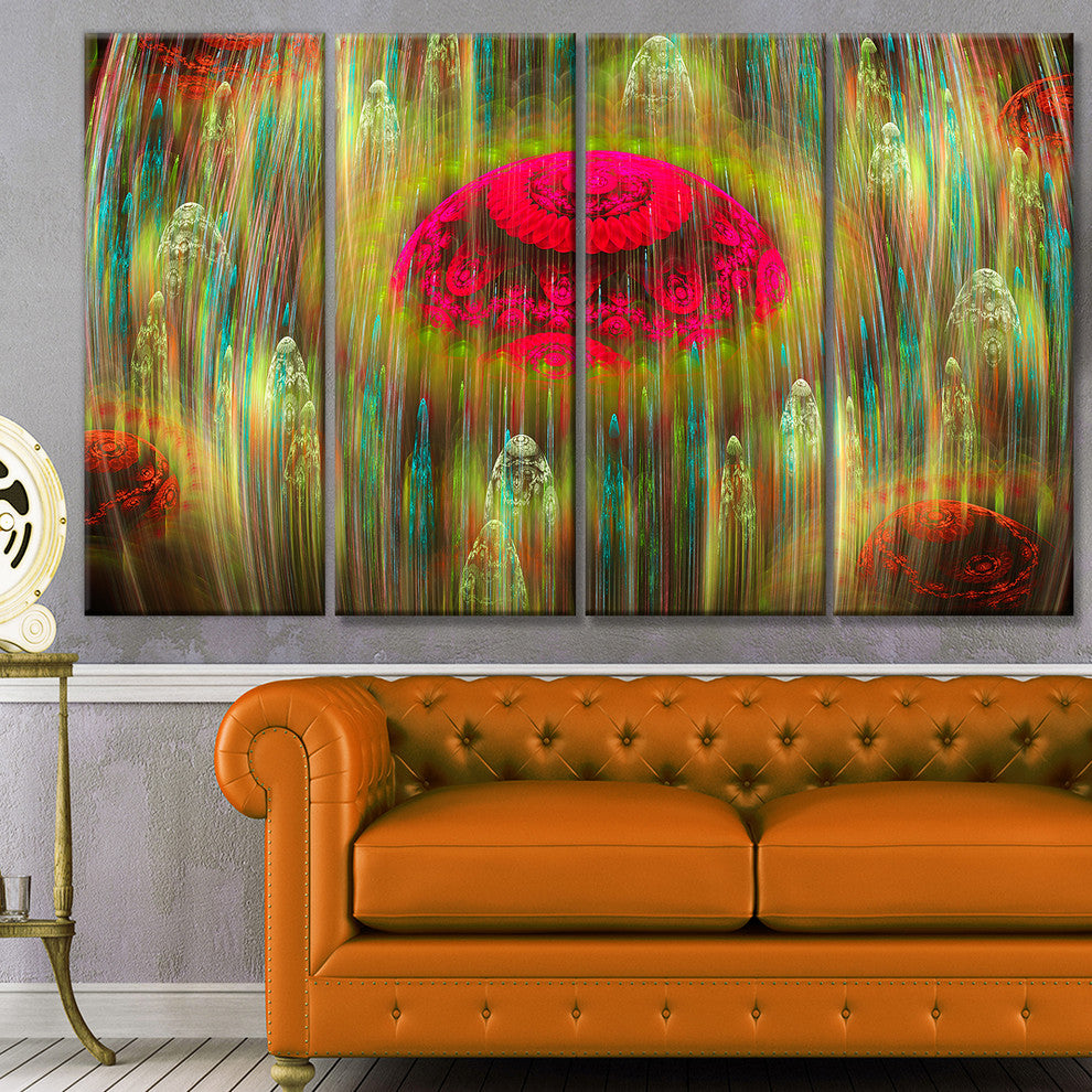 Yellow World of Infinite Universe, Abstract Canvas Art Print, 48"x28", 4 Panels