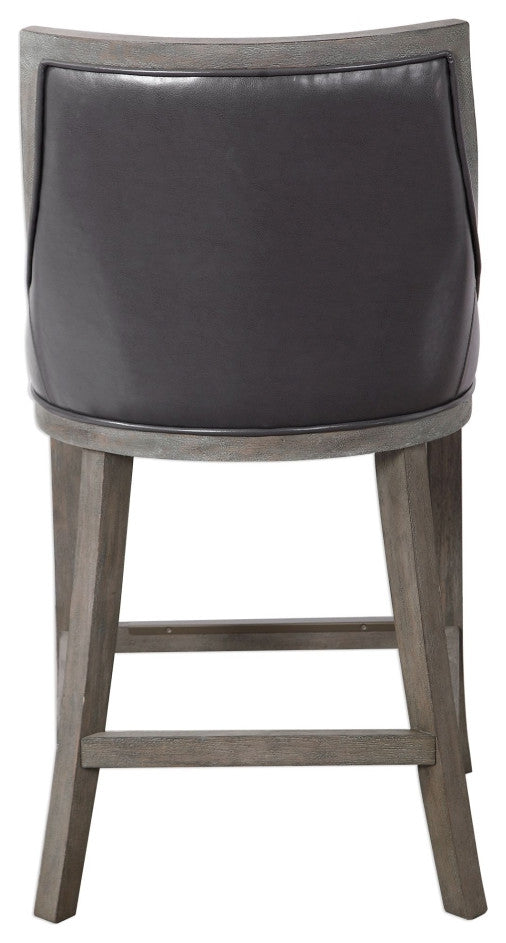 Uttermost Elowen 20 x 39" Leather Counter Stool, Steel Gray