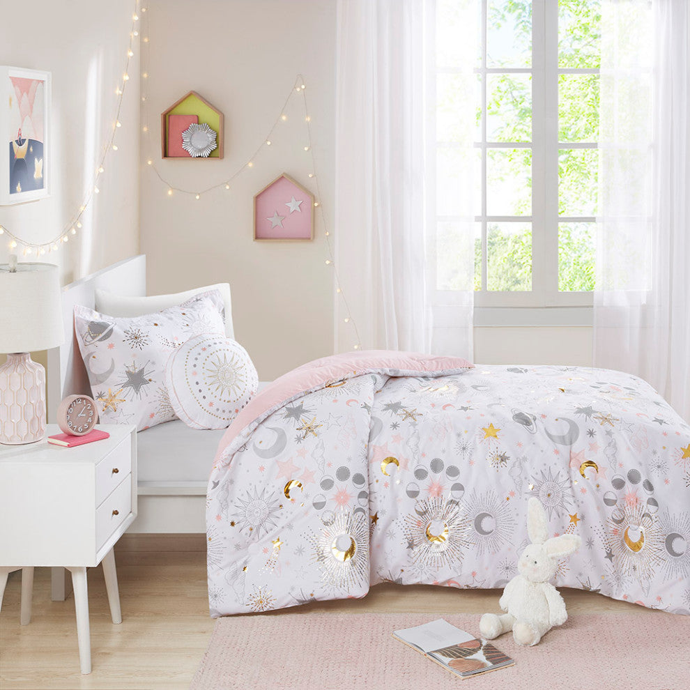 Mi Zone Kids Celia Starry Sky Metallic Comforter Set with Throw Pillow, Twin
