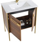 Oakville Bath Vanity, Ceramic Sink, Walnut Ebony, 30 Inch, Satin Brass Hardware