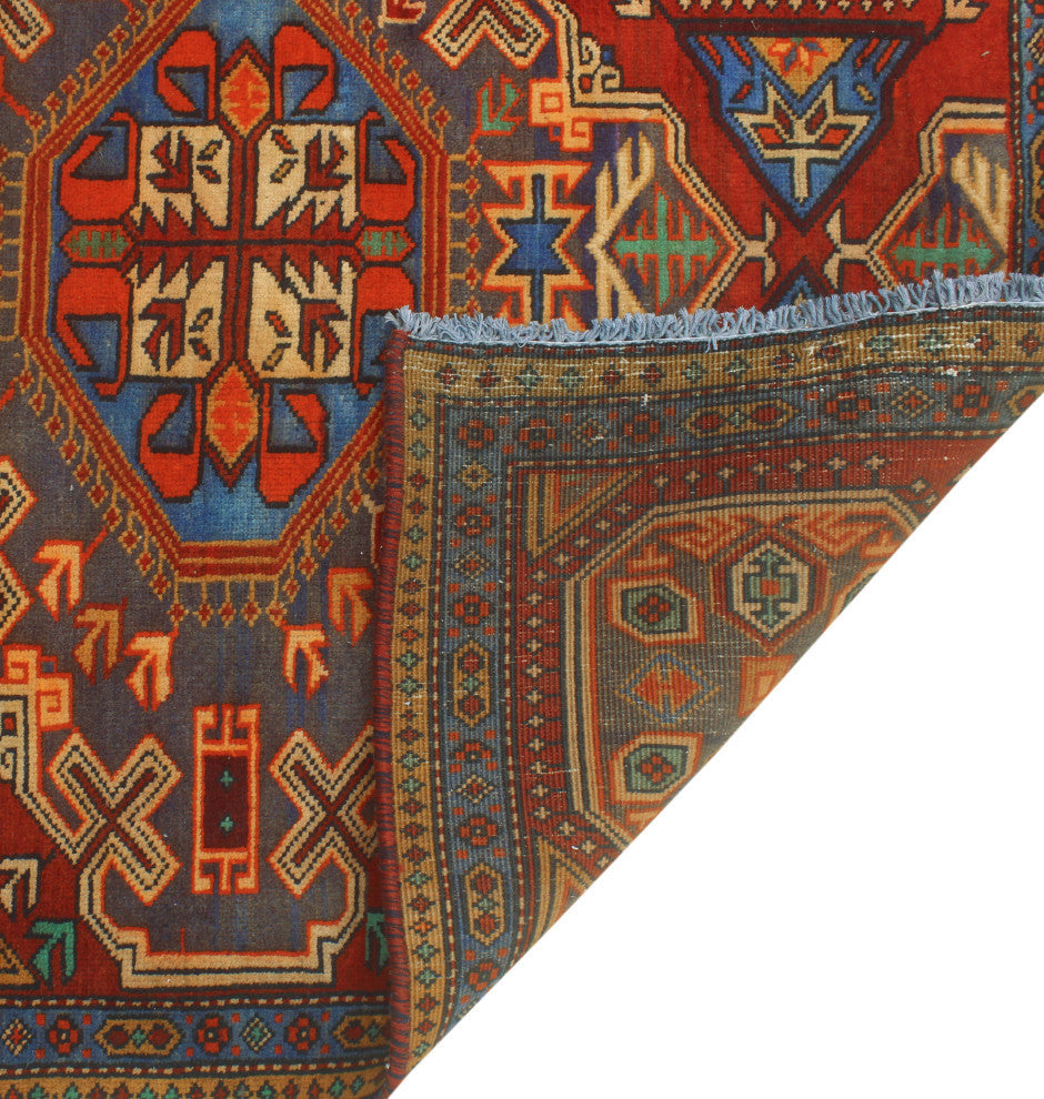Fine Vintage Distressed Khandan Rust/Blue Runner, 3'7x8'8