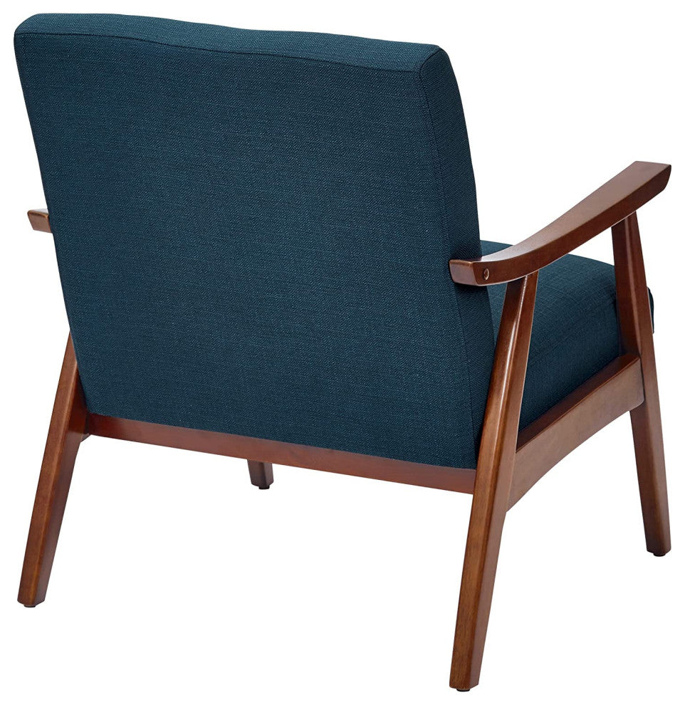 Mid-Century Armchair, Espresso Frame with Cushioned Seat & Back, Azure Blue