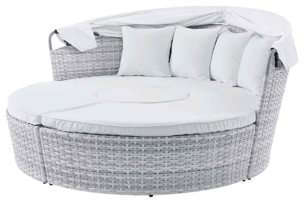Daybed Sofa Bed, Sunbrella, Gray White, Rattan, Wicker, Outdoor Patio