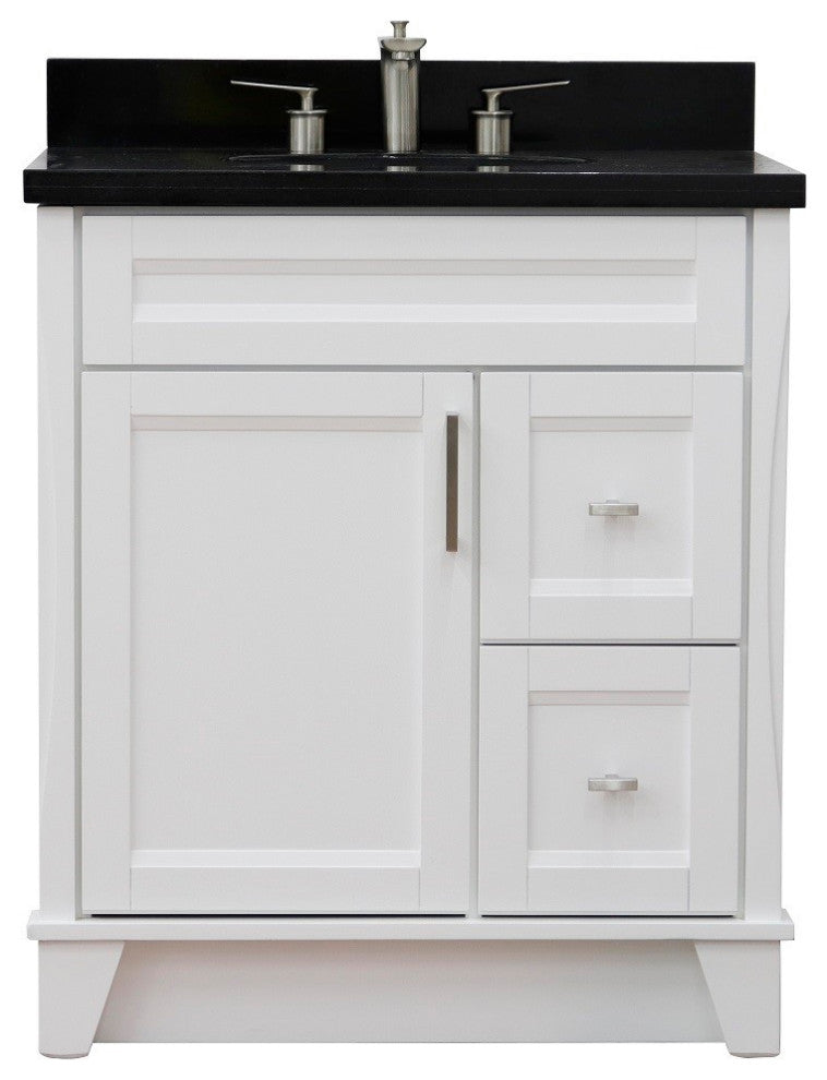 31" Single Sink Vanity, White Finish With Black Galaxy Granite With Oval Sink