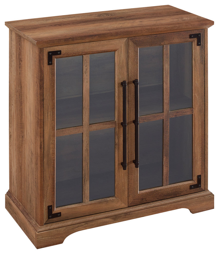Modern Farmhouse Windowpane 2-Door Accent Cabinet "“ Rustic Oak