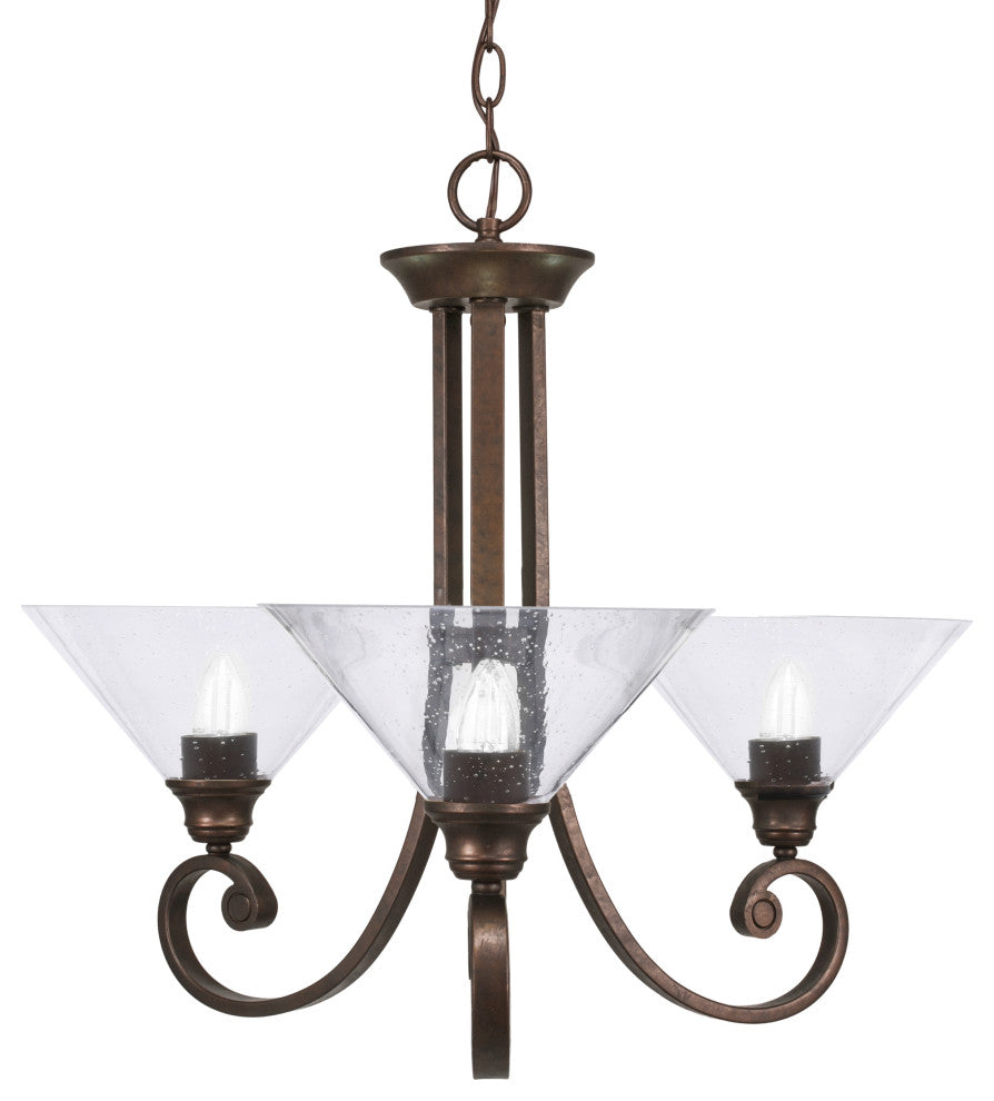 Curl Uplight, 3 Light, Chandelier Bronze Finish With 10" Clear Bubble Glass