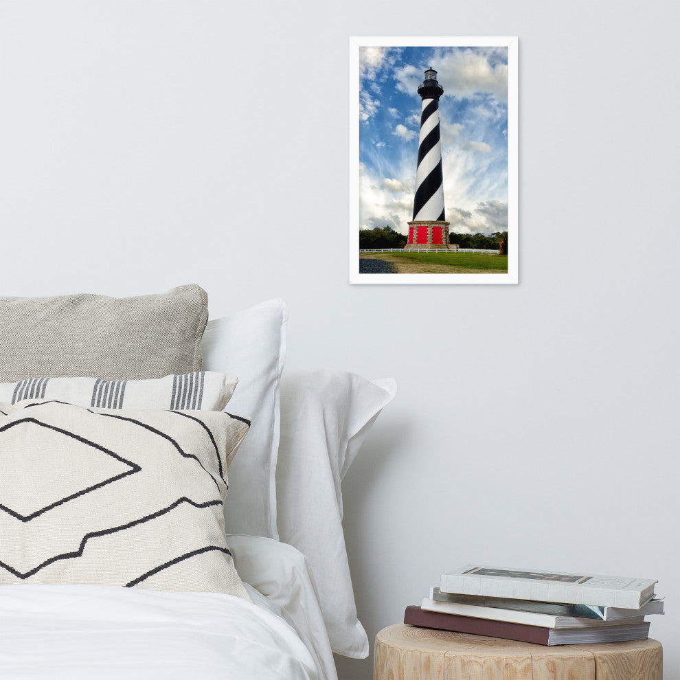 Cape Hatteras Lighthouse Coastal Landscape Framed Photo Paper Wall Art Prints, White, 12" X 18"