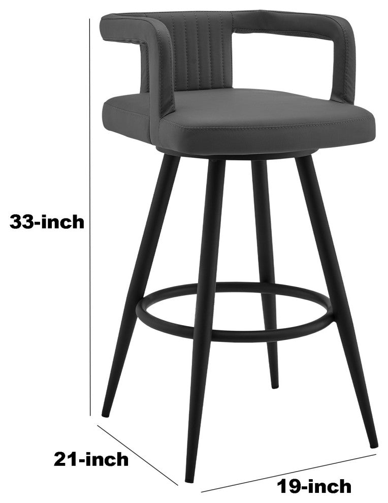 Benzara BM245968 Gabriele 26" Gray Faux Leather and Black Metal Swivel Bar Stool