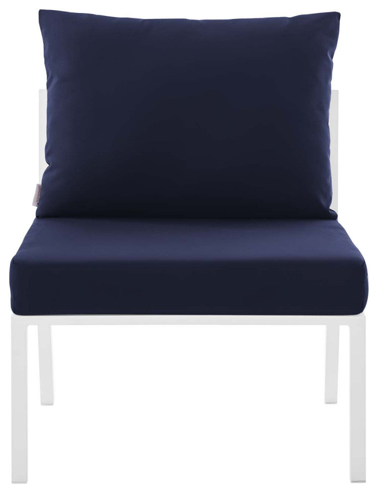 Lounge Sectional Sofa Chair Set, Aluminum, Metal, White Blue Navy, Outdoor