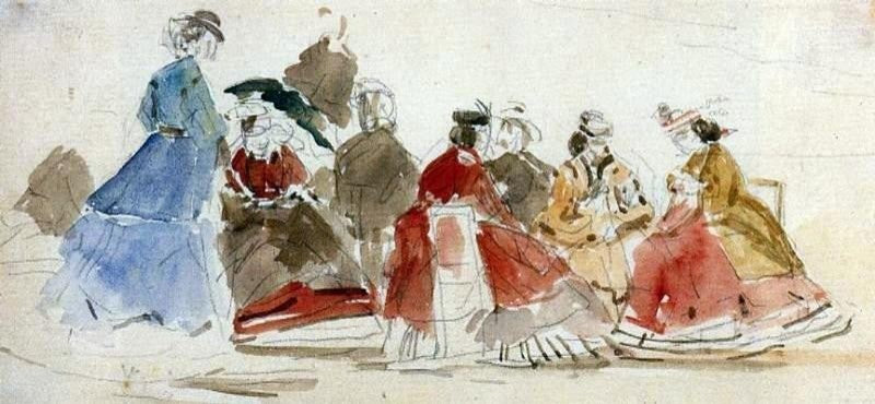 Eugene-Louis Boudin Young Women in Crinolines on the Beach Gallery Wrap Canvas